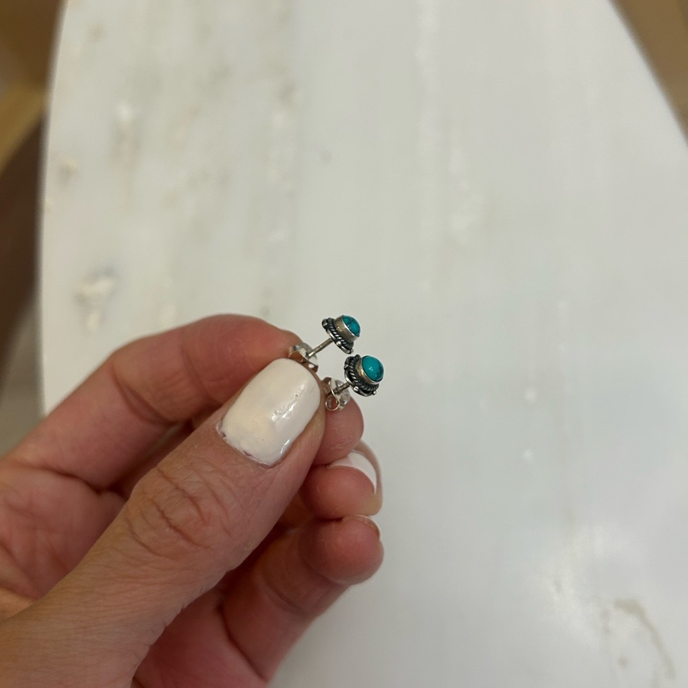 Turquoise Stone 925 Sterling Silver Stud Earrings - Picture 4 of 12